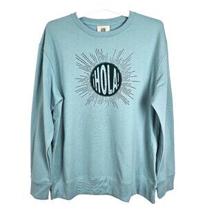 Unisex Hola Graphic Teal Sweatshirt Latino Heritage Month Size Med Casual